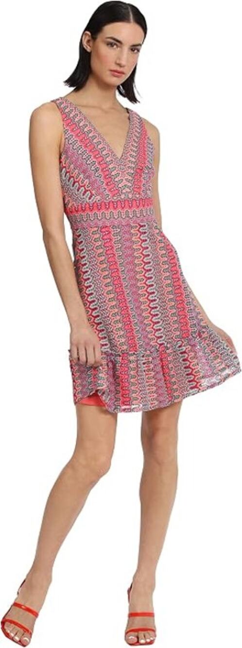 Donna Morgan Curved Crochet Multicolor V-Neck Mini Dress Y2K Boho Chic Resort